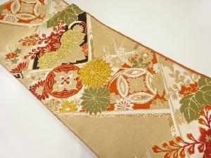 アンティーク　変わり檜垣に菊桐模様織出し袋帯（着用可）